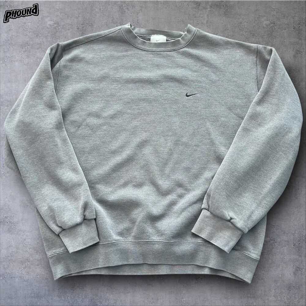Vtg Nike Sweatshirt Mens Large Gray Fleece Small Swoosh Logo Crewneck Pullover